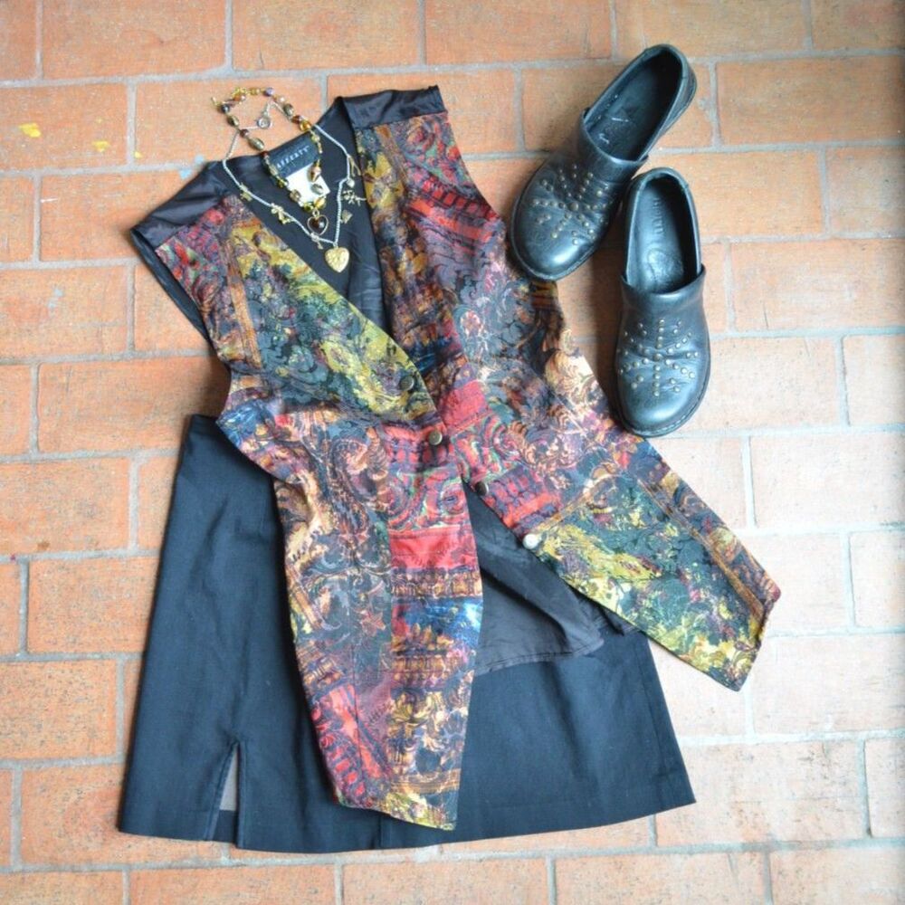 Vintage 90s Rafferty Tapestry Vest Art Whimsigoth Abstract - M